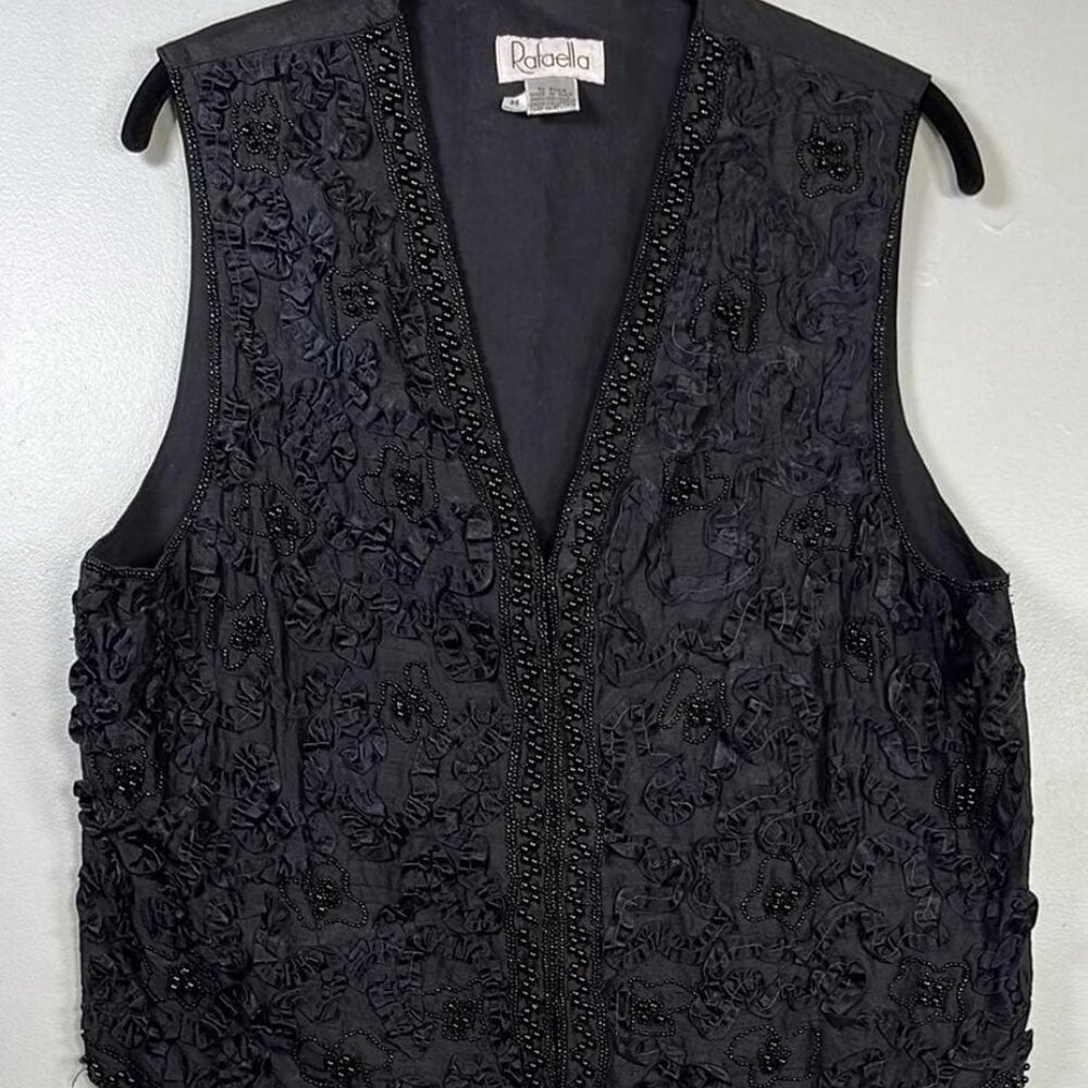 VTG‎ Rafaella Embellished Silk Vest SZ Med Cocktail WhimsyGoth Fairy SteamPunk